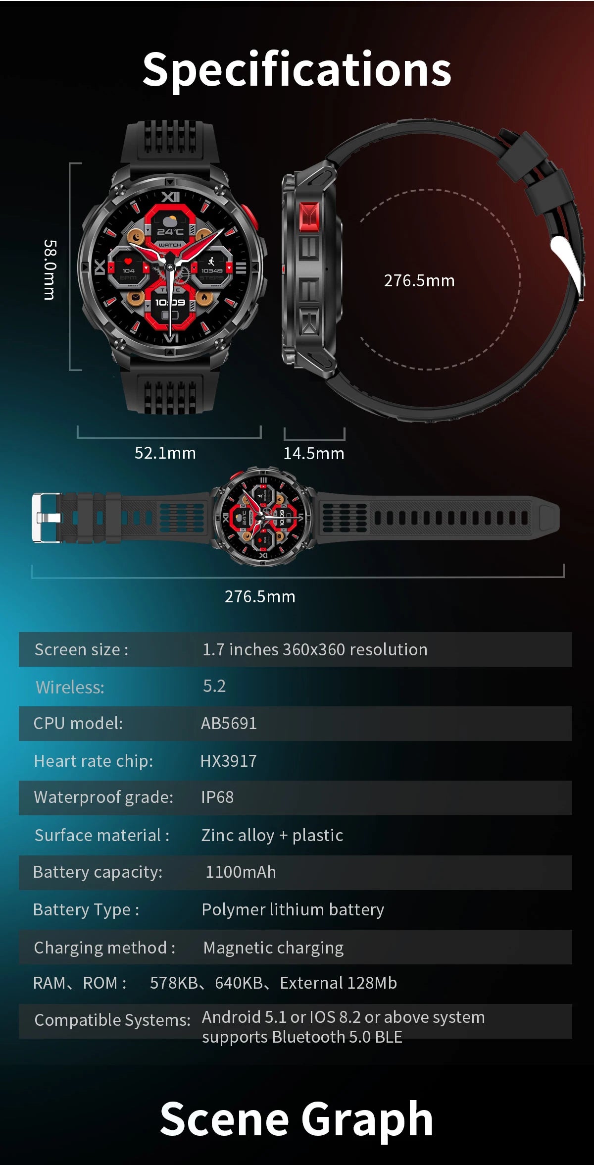 LIGE Smart Watch 2026 Gorąca Sprzedaż 1100mAh Wojskowy Wodoodporny Kompas Latarka LED Tryby Sportowe Męski Smartwatch Dla Android iOS