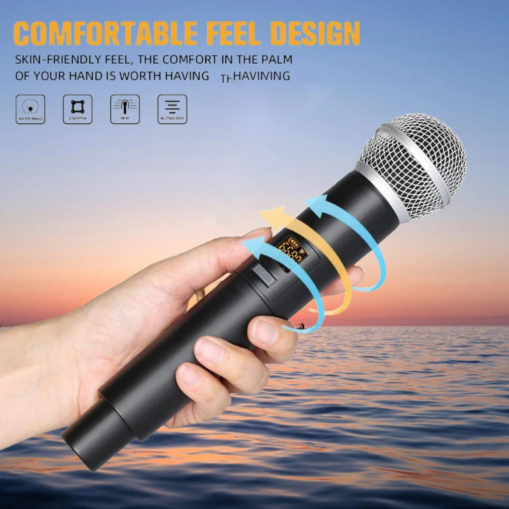 Riwoarl Professional Wireless Microphone Dual Channel UHF Fixed Channel Stage Performance Live Speech