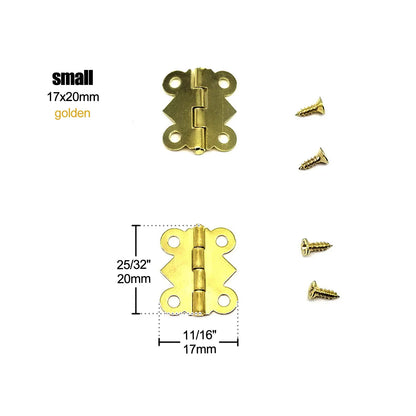 12pcs Mini Butterfly Shape Jewelry Chest Gift Wine Wooden Box Case Furniture Dollhouse Door Hinge with Screw 17x20 20x25 25x30mm
