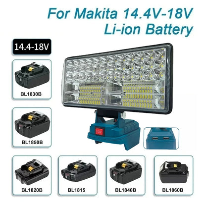 90W LED Work Light for Makita 18V Battery LED Spotlight -9000LM Cordless Jobsite Flood Light Construction Work Light USB Charger