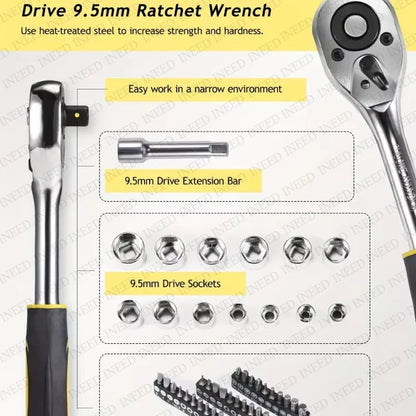 108 Pcs/set Socket Wrench Auto Repair Tool Combination Package Mixed Tool Set Hand Tool Kit with Plastic Toolbox Storage Case