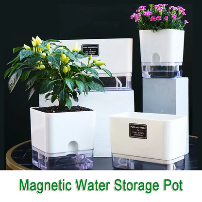 New Self Watering Plant Pot Magnetic Plastic Self-absorbent Cotton Rope Flowerpot For Double-deck Lazy Plant Pot Garden Supplies