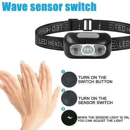 500 Lumen USB Rechargeable Headlamp Motion Sensor Bright LED Running Fishing Flash Head lamp Headlight Infrared Sensor Light