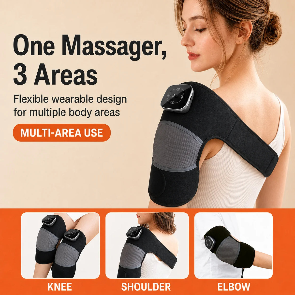 Cordless Heated Knee Massager, 5 Heat Levels 3 Vibration Levels, Magnetic Controller, Mugwort Wrap for Knee Shoulder Elbow Brace