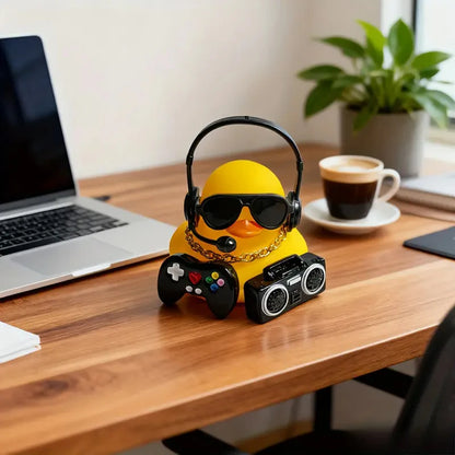Adorable Gaming Duck Figurine With Headset & Sunglasses Funny Desk Decor for Home Office Car Dashboard Gamer Room Unique Gifts