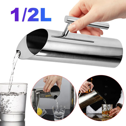 1/2L Kitchen Cold Wine Pitcher Stainless Steel Wine Juice Water Jug Ice Cold Freeze Water Pot Kettle for Restaurant Cafe Mix Bar