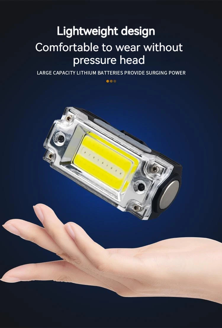 Mini Dual COB Headlamp Sensor Hat Clip Headlight 5 Lighting Modes Outdoor Camping Hunting Flashlight Induction Head Lamps
