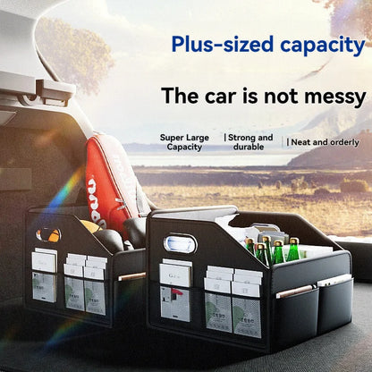 ZukMi Premium Leather Foldable Car Trunk Organizer - Waterproof Universal Storage Box for SUVs, Sedans & Trucks (22.5L Capacity)