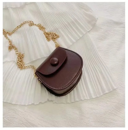Mini Fashion Saddle Bag Chain Crossbody Bag Coffee Black Yellow Children's Small Cross Body Bags Earphone Lipstick Storage Bags