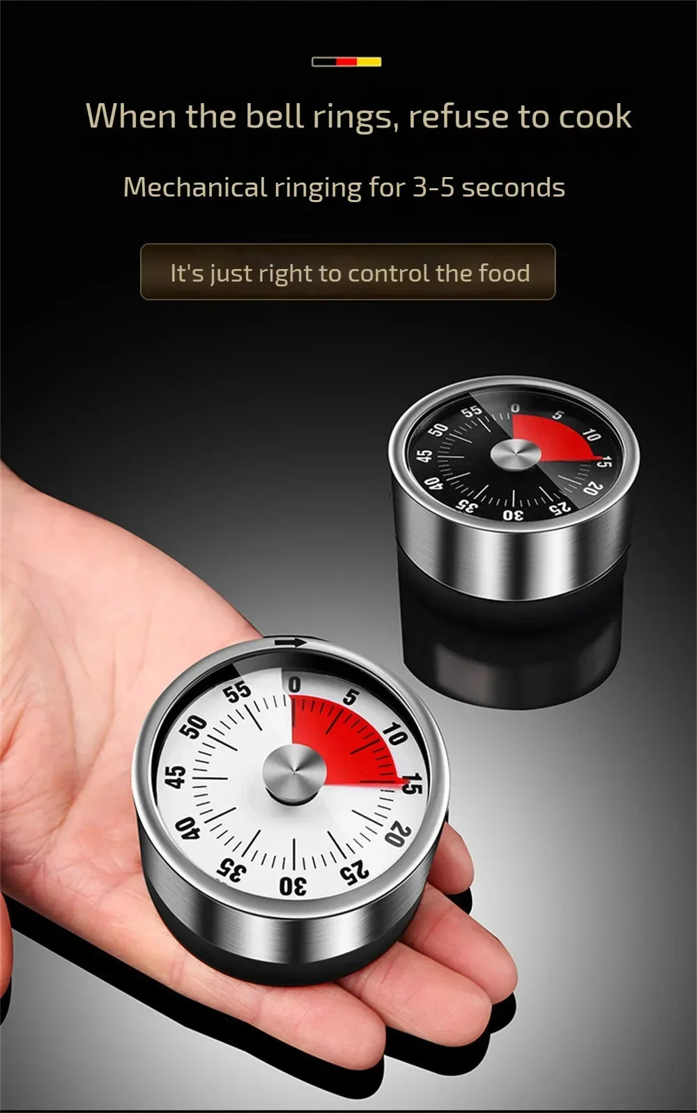 Stainless Steel Timer Kitchen Magnet Mechanical Egg Timer Home Baking Cooking Alarm Clock
