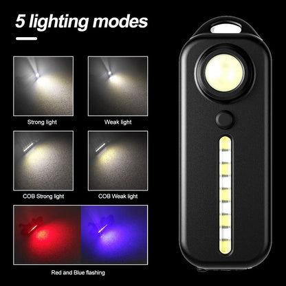 Keychain Flashlight for Police USB Recharge LED Flashlight Shoulder Clip Lights Warning Flashing Light Outdoor Work Light Lamp