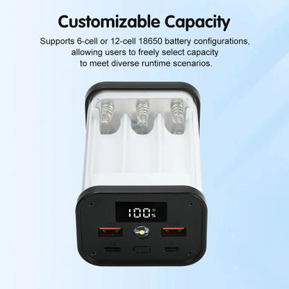 6/12 Slots 22.5W Power Bank Case Fast Charging LED Screen Battery Storage Box Transparent Mobile Power Bank Kit Type-C+USB Port