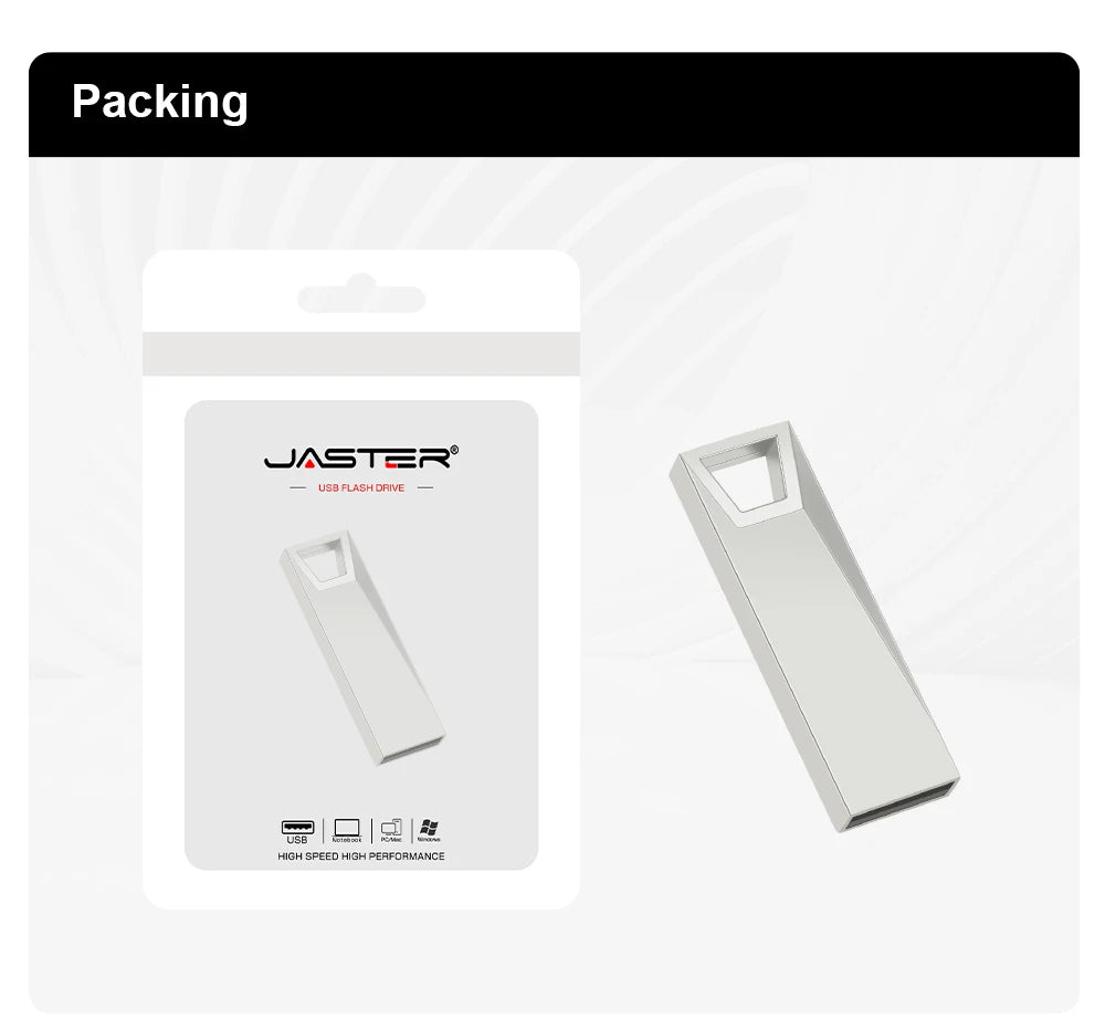 JASTER Metal USB Flash Drive 128GB Business Gift Memory Stick 64GB Free Key Chain Pen Drive 32GB Silver Flash Disk 16GB 8GB 4GB