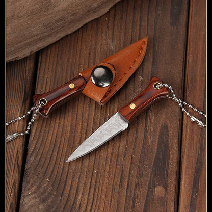 Portable Mini Knife Brass Wood Unboxing Hollow Blade EDC Fixed Blade Leather Cover Cutter Outdoor Surivival Tools Gift
