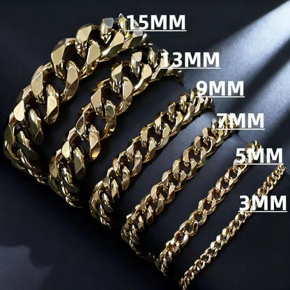 HNSP 3MM-15MM Thick Stainless Steel Cuban Chain Bracelet For Men Hand Jewelry Punk Street Style Accessory