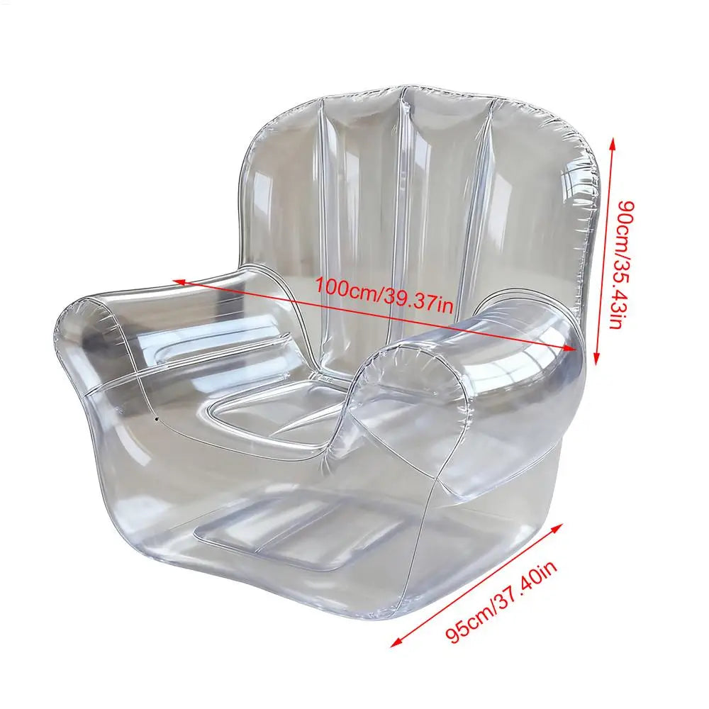 Thickened Transparent Sofa PVC Inflatable Sofa Camping Outdoor Inflatable Lazy Recliner Single Person Seat for Pool Side Bedroom