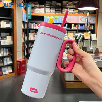JUSTINLAU 750ml Insulated Cup Ice Tumbler 316 Stainless Steel Thermal Cups With Straw & Handle Cold Hot Outdoor Travel Car Cup