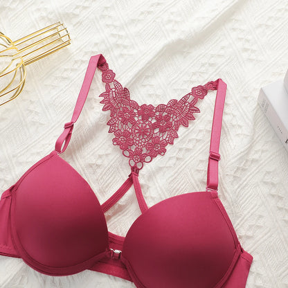 Women Racerback Front Closure Bra and Panty Set Floral Push Up Underwire Bras with Matching Lace Panties for Everyday Wear