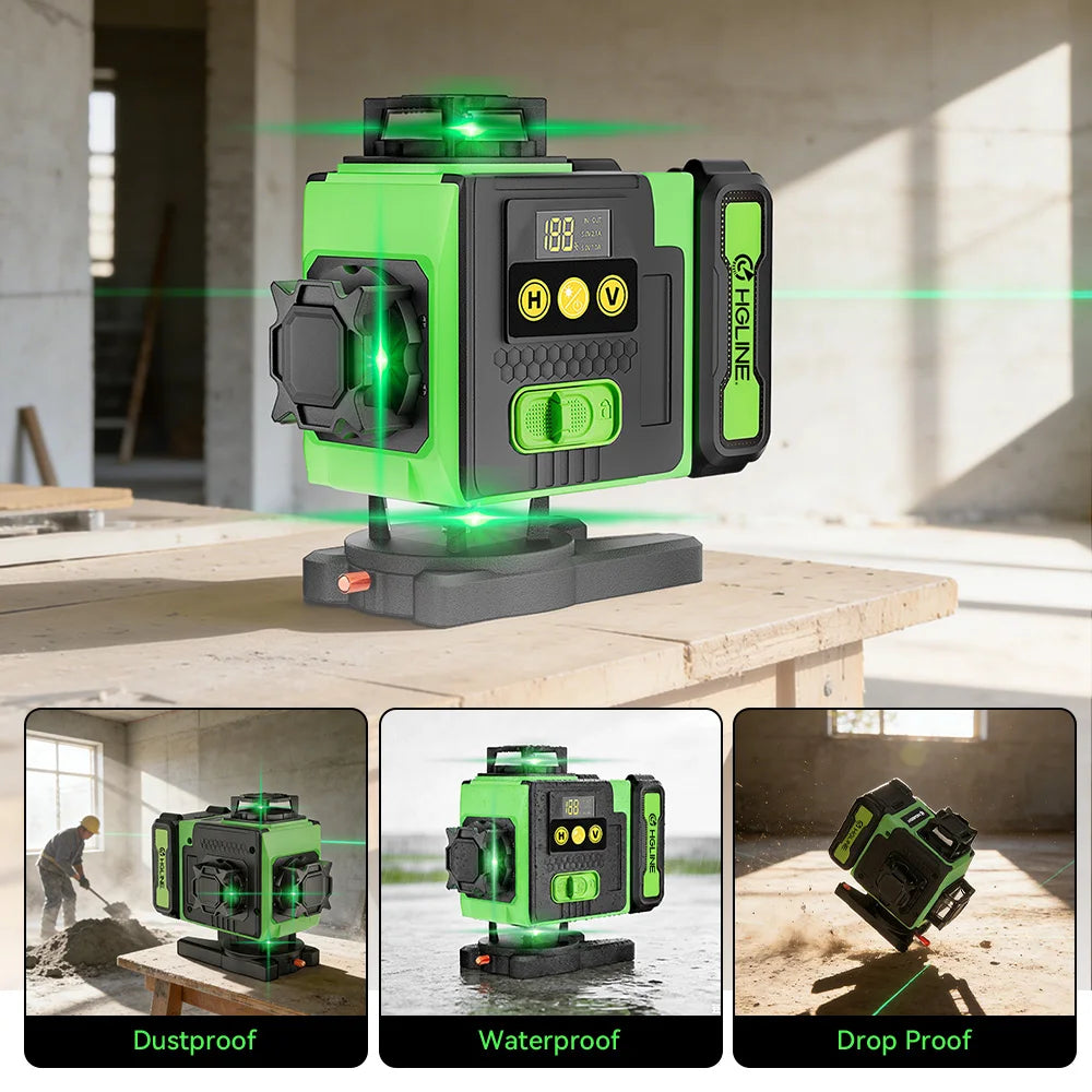 HGLINE 16 Lines Laser Level APP Remote Control Horizontal Vertical Levels Machine Power Display Laser Leveling With 100cm Tripod