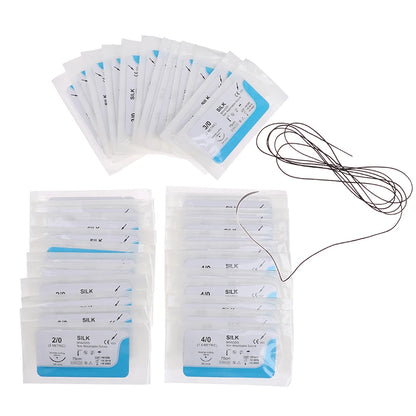12PCS 75cm 2/0 3/0 4/0 Dental Surgical Needle Silk Braided Medical Thread Suture Surgical Practice Kit Student Supplies