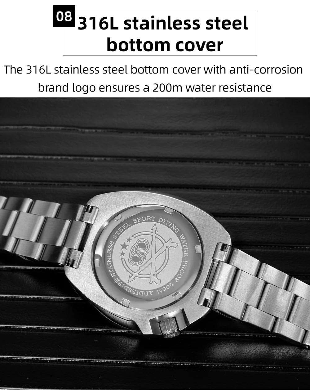 ADDIESDIVE New 43.8mm Watch for Men Dive AD2511 Luxury Sapphire Quartz Wristwatch 100m Waterproof Stainless Steel Luminous Watch