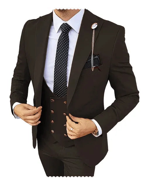 Solid Men's 3 Piece Suit Slim Fit Men Tuxedo Suit Party Wedding Prom Business One Button Peak Lapel Blazer Jacket Vest Pants Set