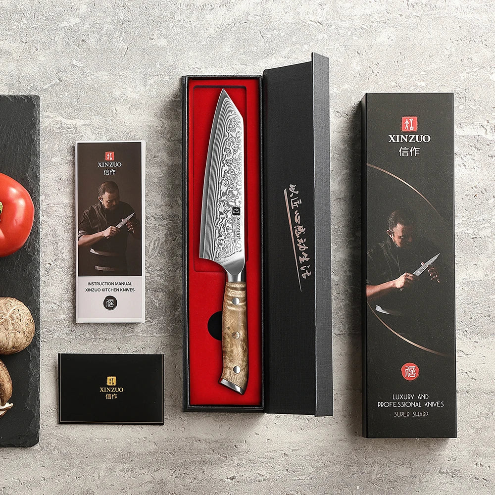XINZUO 5.8 Inches Bunka Knife 67 Layers Damascus Steel Stainless Steel Ergonomically Designed Handle With Delicate Gift Box