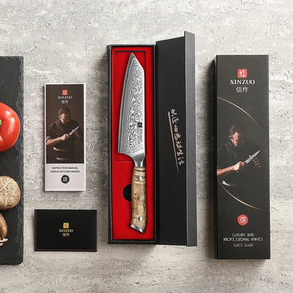 XINZUO 5.8 Inches Bunka Knife 67 Layers Damascus Steel Stainless Steel Ergonomically Designed Handle With Delicate Gift Box