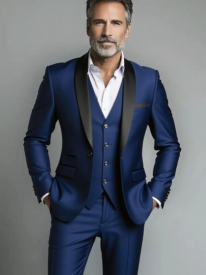 Black White Men Autumn Wedding Party Three Pieces Set Large Size Male Blazer Coat Pants and Vest Fashion Slim Fit Suit