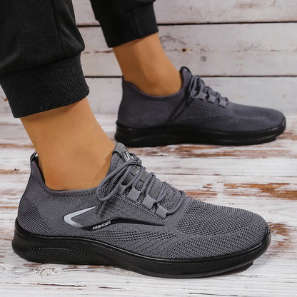 Men Breathable Knitted Running Shoes Anti Slip Trainers Arch Support Shock Absorbing EVA Sole Low Top Lace Up Sports Footwear