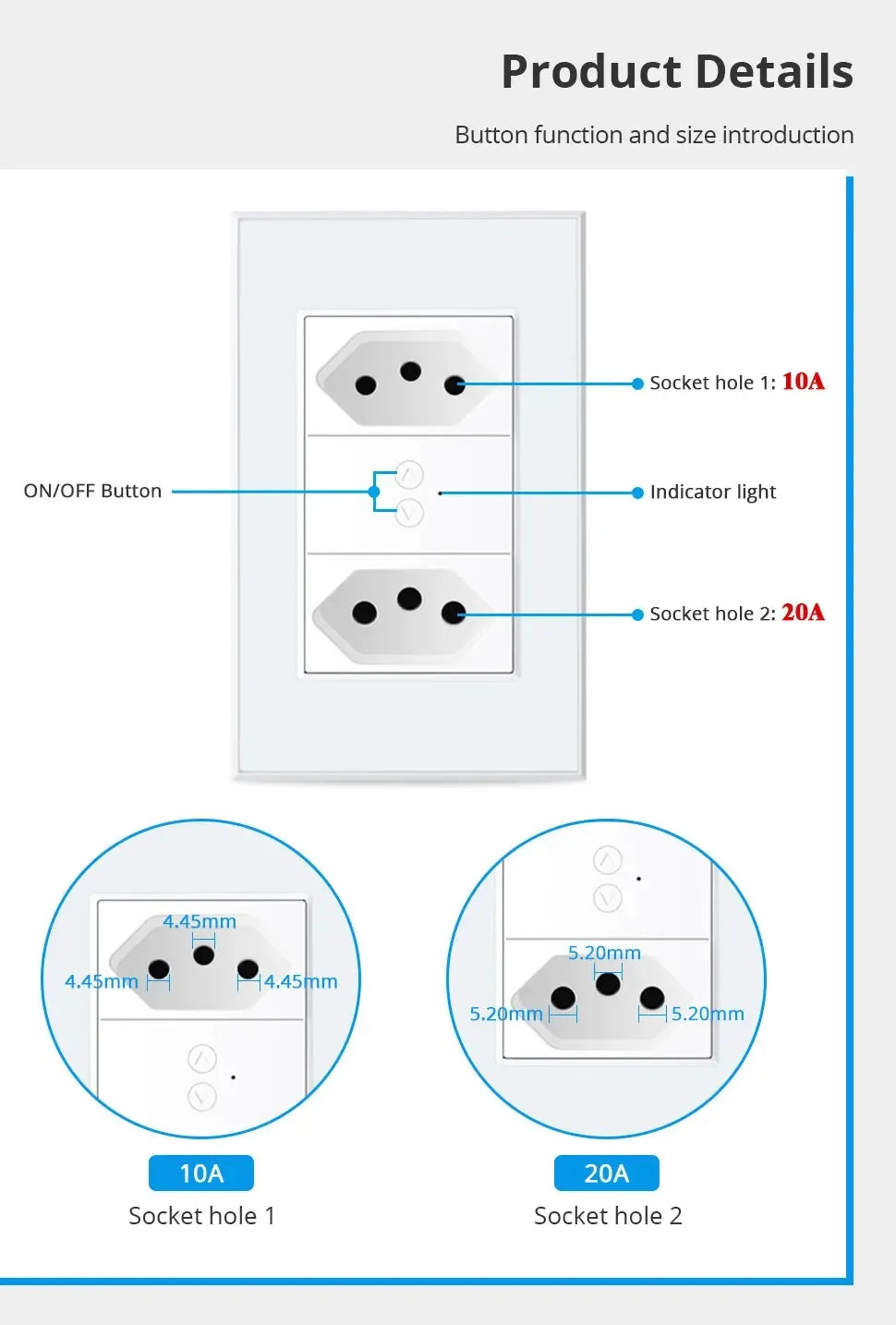 Zemismart Zigbee Smart 10A 20A Brazil Socket Light Switch with Outlets Work with Tuya Smart Life App Alexa Google Home Control