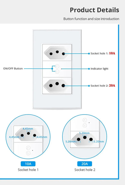 Zemismart Zigbee Smart 10A 20A Brazil Socket Light Switch with Outlets Work with Tuya Smart Life App Alexa Google Home Control