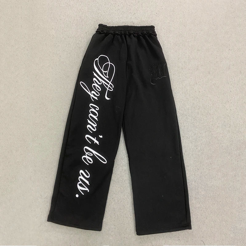 Men's Black Gothic Letter Print Wide Leg Sweatpants Y2K Streetwear Casual Trousers S-XL Summer New