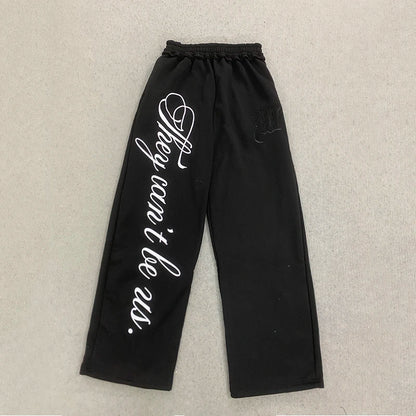 Men's Black Gothic Letter Print Wide Leg Sweatpants Y2K Streetwear Casual Trousers S-XL Summer New