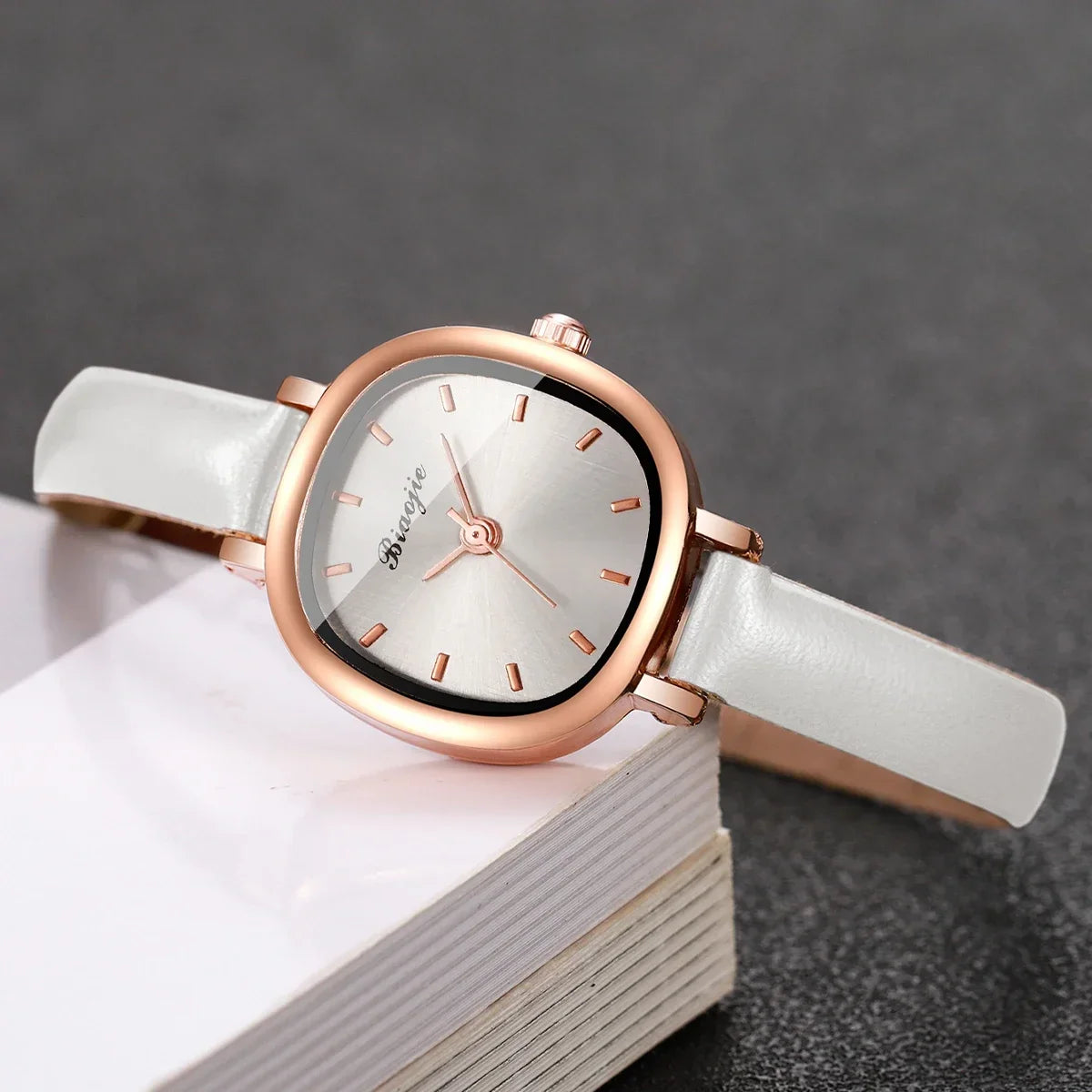 5PCS Fashion Square Women Quartz Watch Ultra-fine Leather Strap Wristwatches Heart Jewelry Set Relogio Feminino (Without Box)