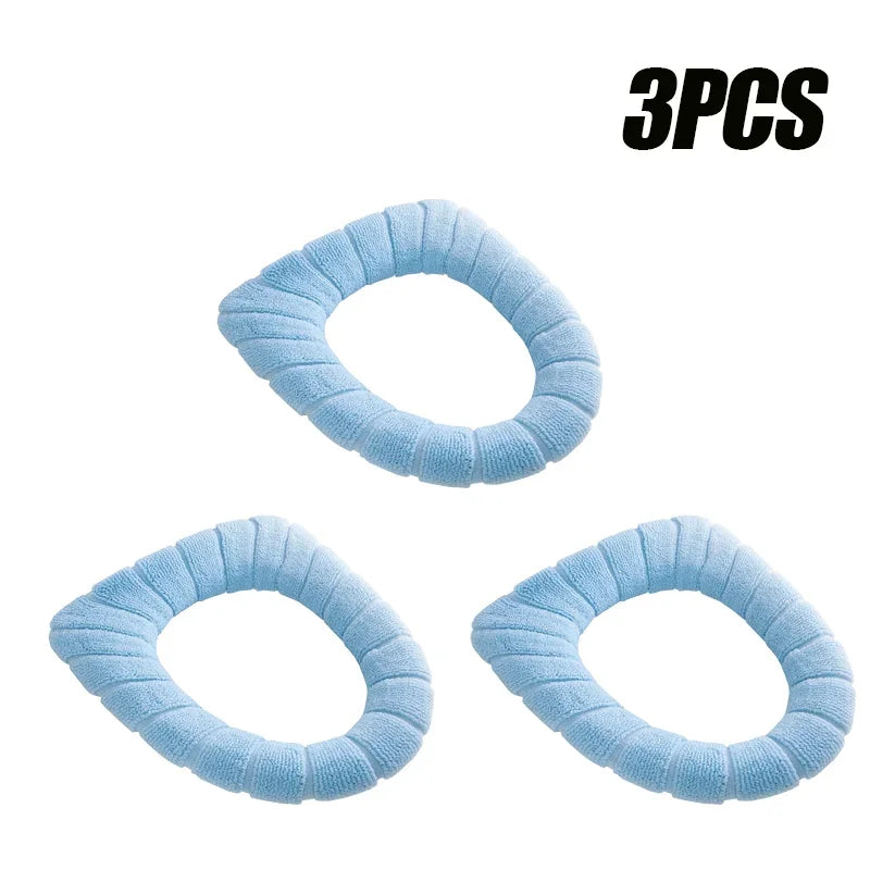 Soft and Warm Toilet Seat Cover Washable Bathroom Toilet Pad Cushion With Handle Thicker Soft Mat Knitting Warmer Closestool Mat