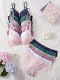 6-Piece Set Women's Underwear Set Sexy Patterned Lace Patchwork No Lining Comfortable Fitting Women's Push-Up Bra Sexy Lingerie