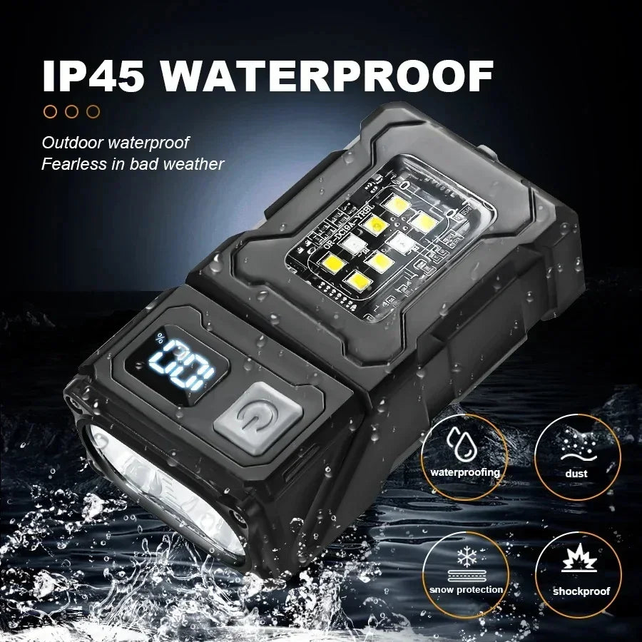 Mini Portable LED Flashlight with Side COB Light Magnetic Tail USB Rechargeable Torch for Camping Outdoor Emergency Work Lightin