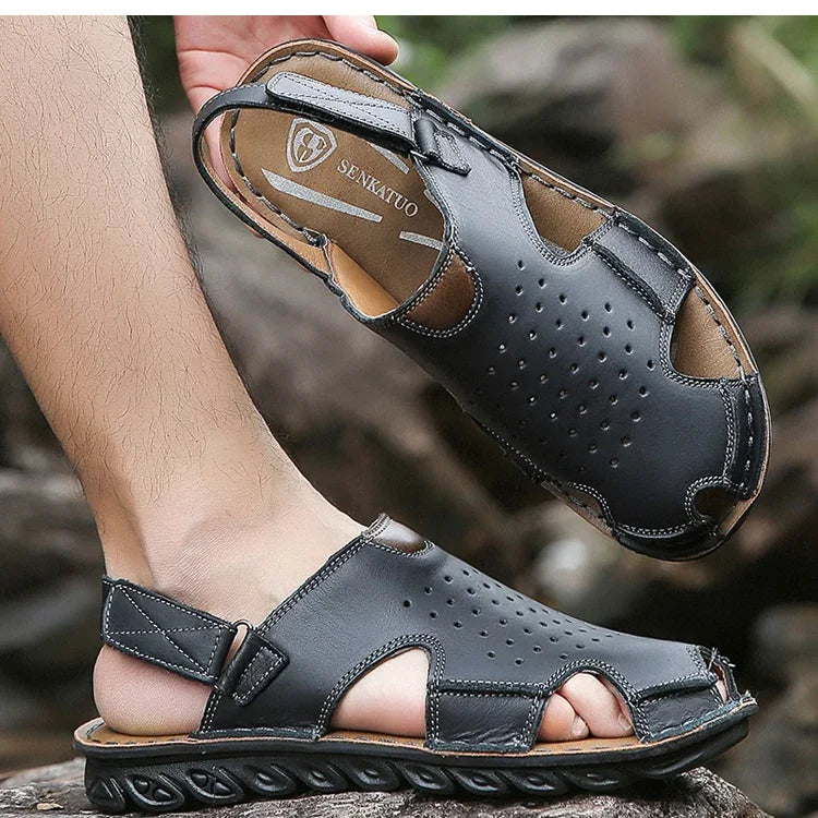 Men's Summer Slip-On Breathable Anti-Slip Outdoor Two-Way Sandals Soft Bottom Driving Hole Hole Casual Loafers-D39