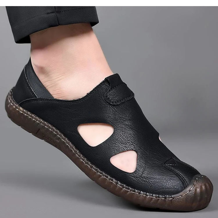 Men's Comfortable Soft-Soled Slip-On Sandals Breathable Hollow-Out Anti-Slip Wear-Resistant Business Casual Loafers-8222