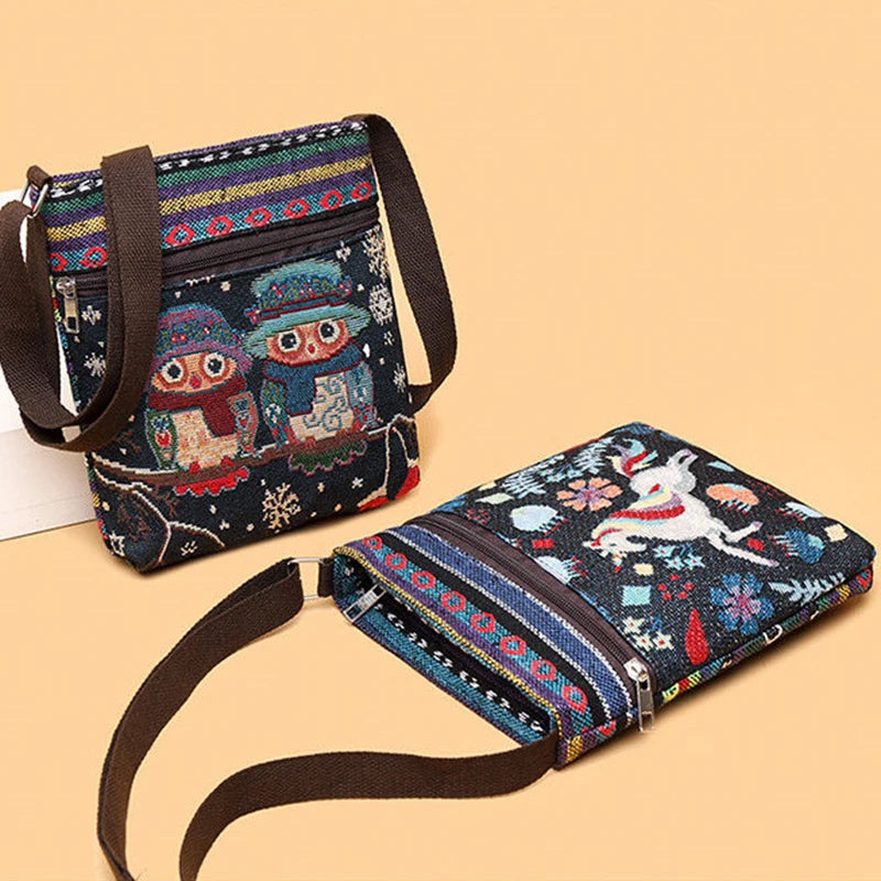 Lady Crossbody Shoulder Bag, Phone Purse Handbag, Ethnic Style Embroidered Messenger Bag, Retro Small Canvas Bag
