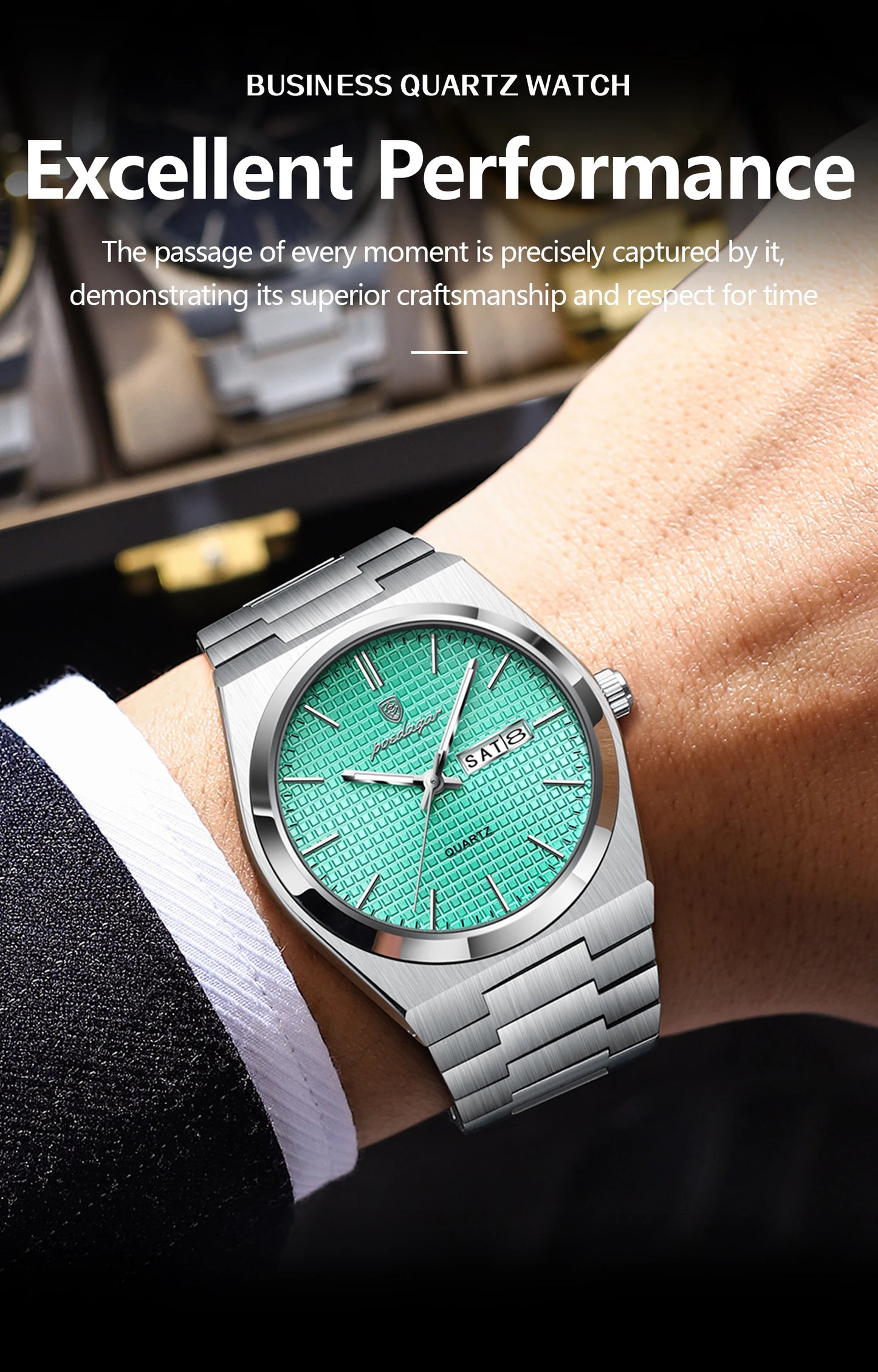 POEDAGAR Trendy Casual Man Watch Luminous Waterproof Stainless Steel Classic Men Wristwatch Date Week Men's Quartz Watches Reloj