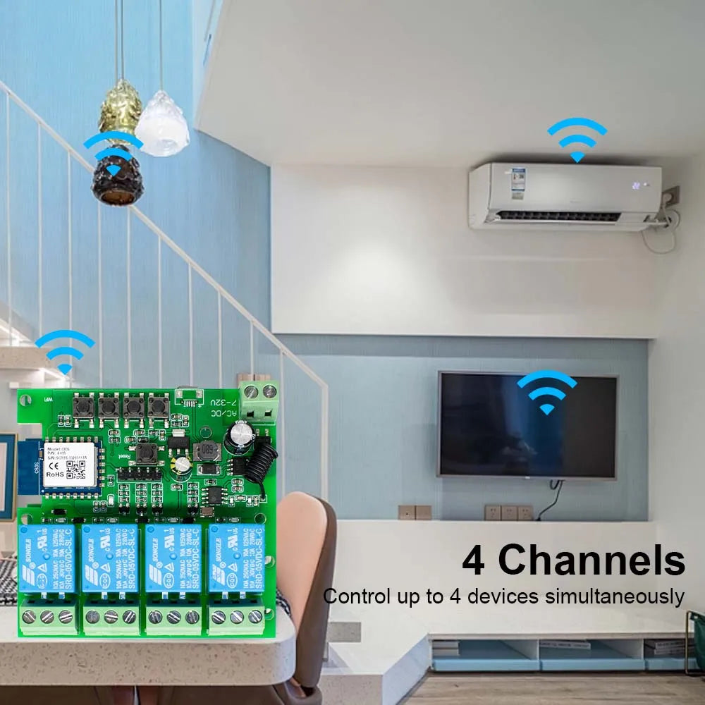 ZIGBEE Tuya eWelink Smart Home Automation Appliance Controller 1/2/4CH Switch Module for Garage Doors, Lights, Motors, Curtains