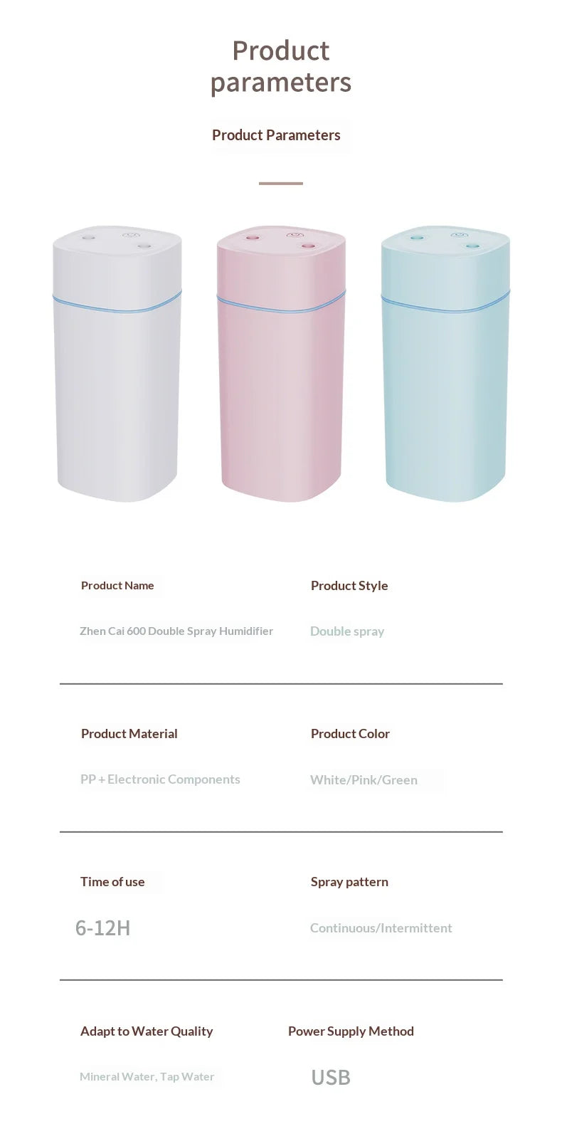 Mini USB Dual Spray Humidifier Desktop Air Purifier for Home Bedroom Portable Aromatherapy Moisturizing Air Cleaner