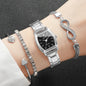 4PCS/Set Fashion Women Watches Elegant Silver Alloy Strap Quartz Wristwatch Rhinestone Bracelets Set Reloj Mujer(Without Box)