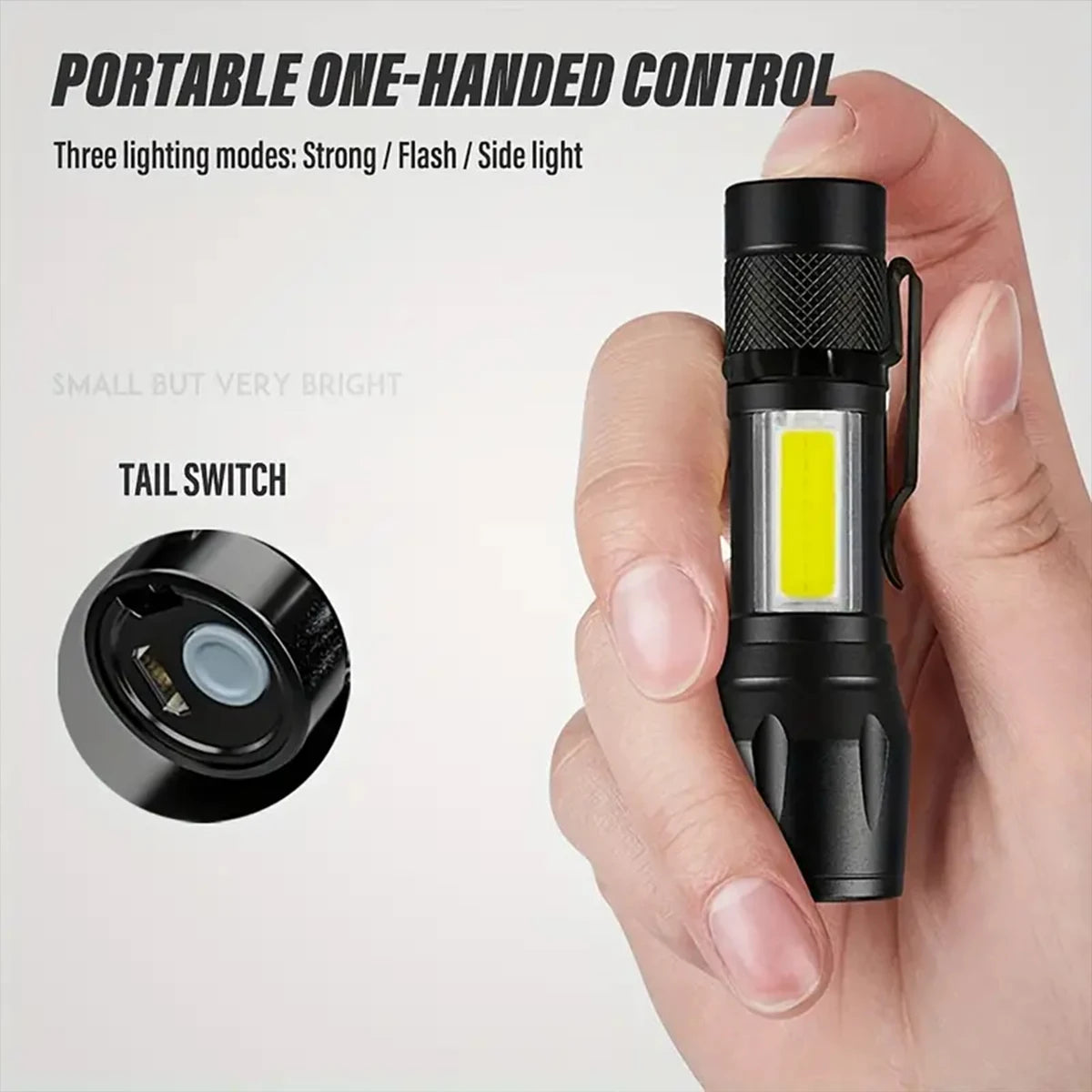 LED+COB Portable Flashlight Zoomable Small Torch USB Rechargeable Outdoor Camping Fishing Long Range Camping Emergency Lantern