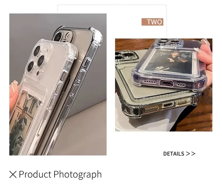 Przezroczyste Etui Portfelowe na Karty do iPhone 16 15 14 13 12 11 Pro Max Mini X XR 7 8 Plus Przezroczysta Odporna na Wstrząsy Miękka Obudowa