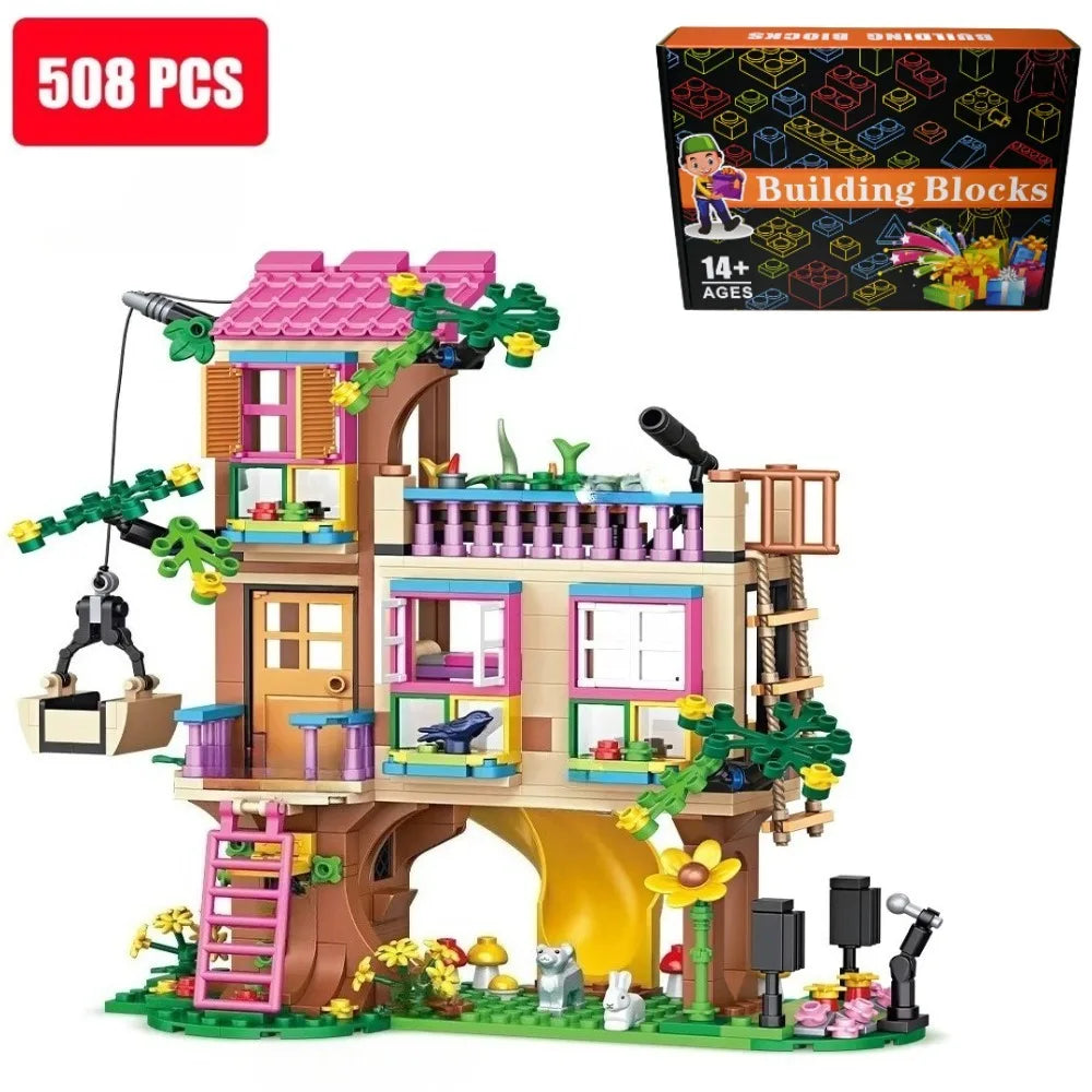 Friends City Tree House Summer Holiday Villa Castle Building Blocks Garden Swimming Pool Model Figures Toy For Kid Birthday Gift
