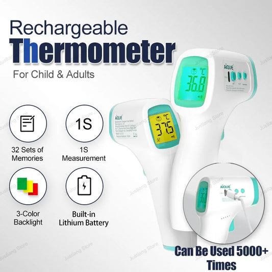 JUSTLANG Rechargeable Thermometer LCD ℃℉ Infrared Medical Forehead Thermometer Non Contact Body Temperature Fever Baby Adult