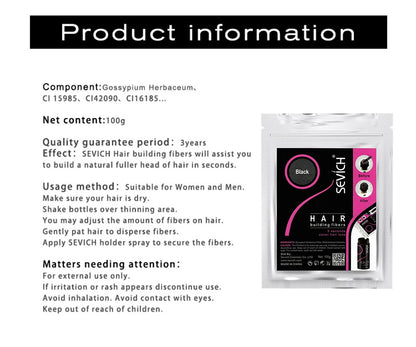 SEVICH 25g Hair Fibers Refill Bag Bald Extension Hair Growth Powder Salon Professional Hair Treatment Unisex Hair Loss Products